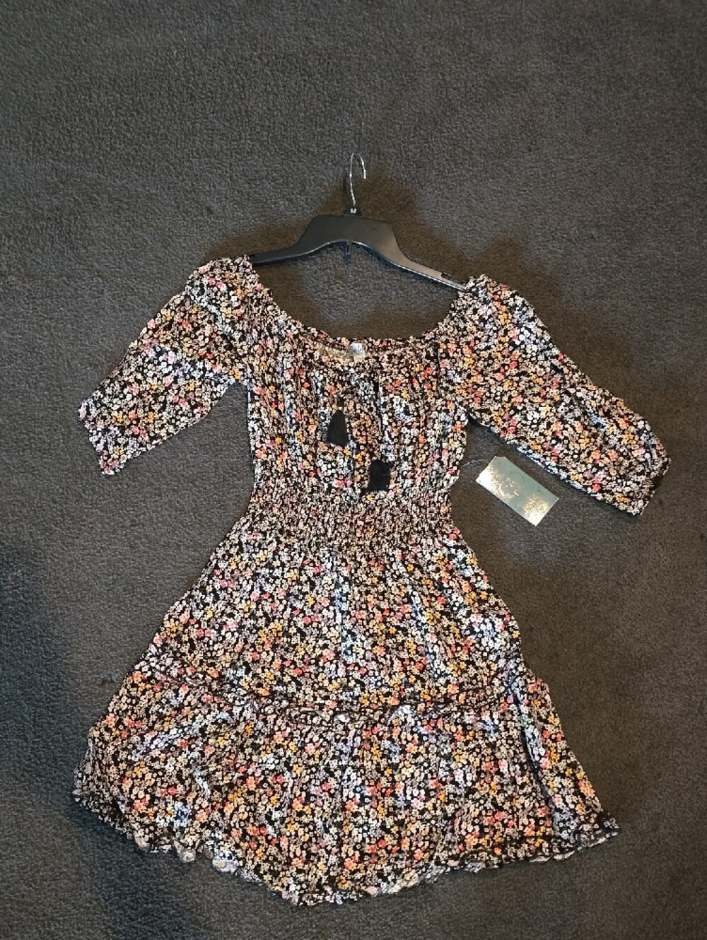 Justify Black Floral Midi Dress with Pink and White Accents - Picture 2 of 7